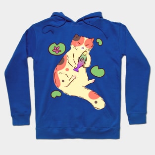 Calico Cat Hugging a Fish Hoodie